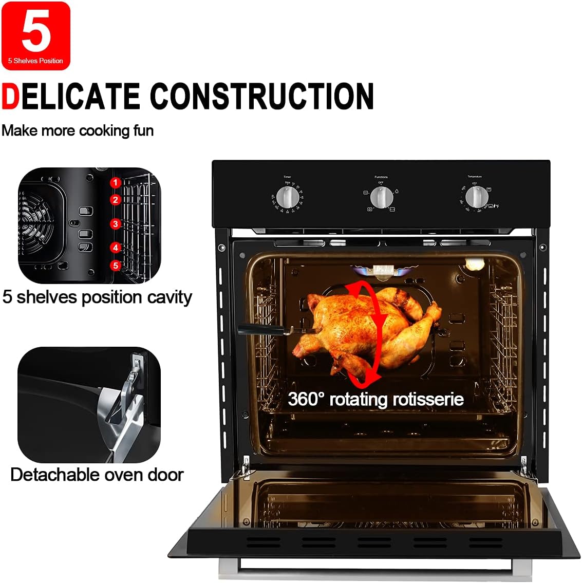 24 Built-in Natural Gas Wall Oven with Rotisserie, Black Glass Q584113