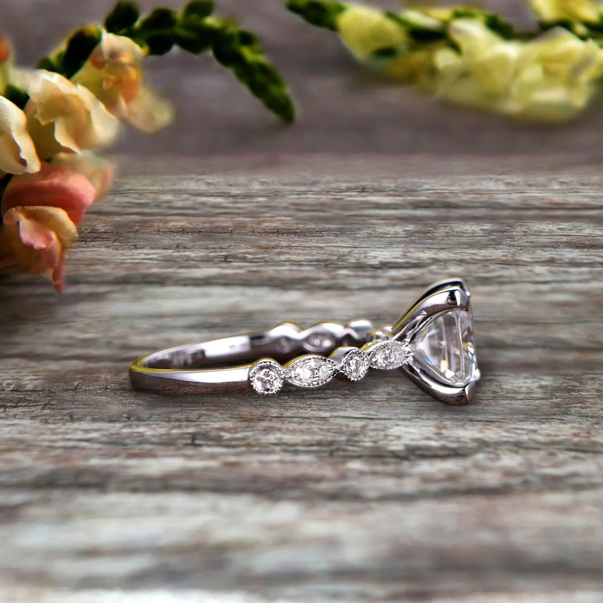 Princess Cut Moissanite Engagement Ring on 10K White Gold N134092