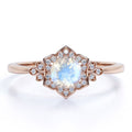 18k Rose Gold over Silver Blue Moonstone and Moissanite Engagement Ring I506586
