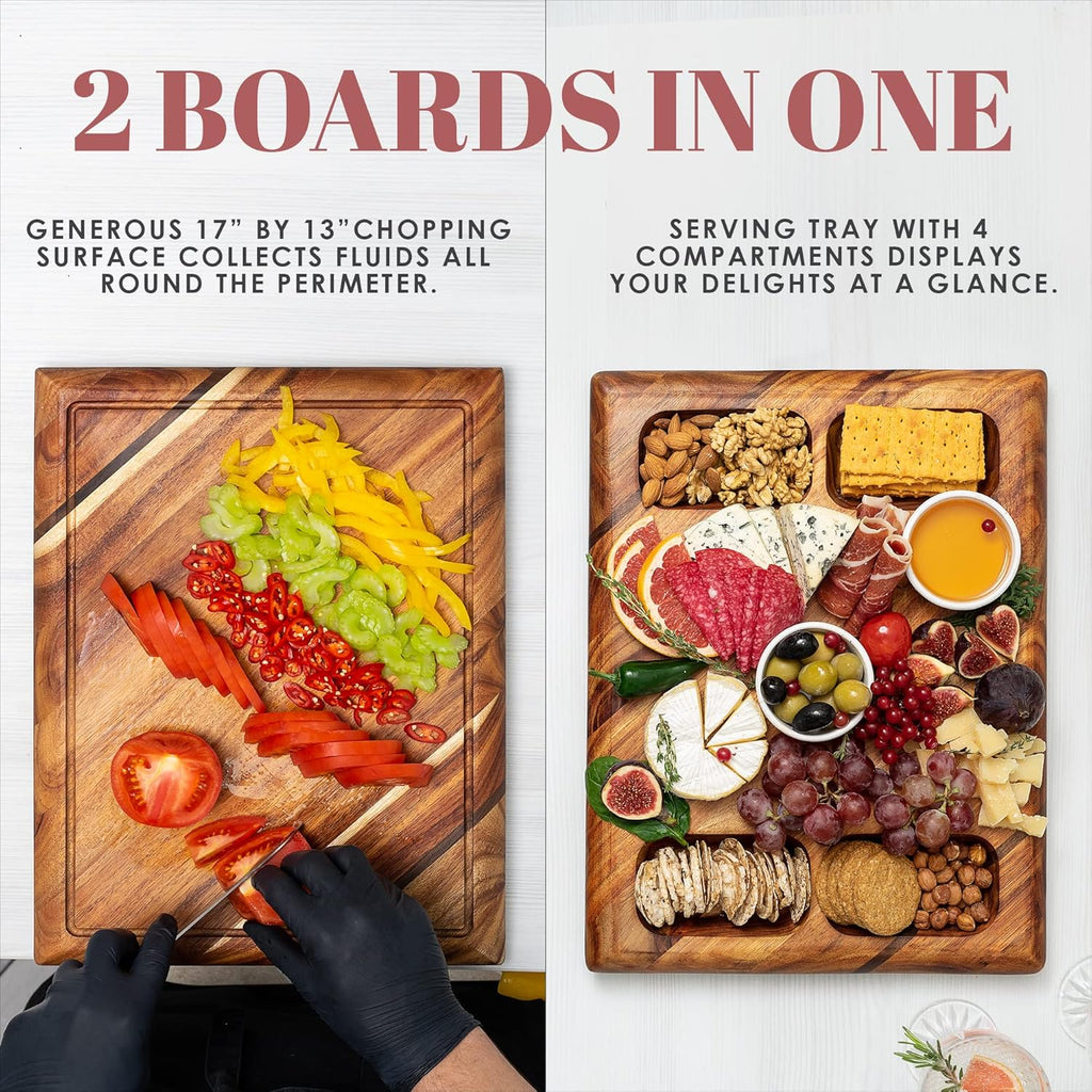 Large Acacia Wood Cutting Board with Stand and Juice Groove E521