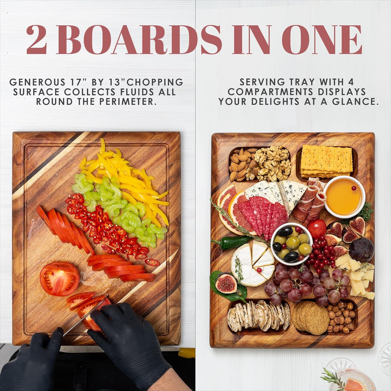 Large Acacia Wood Cutting Board with Stand and Juice Groove E521