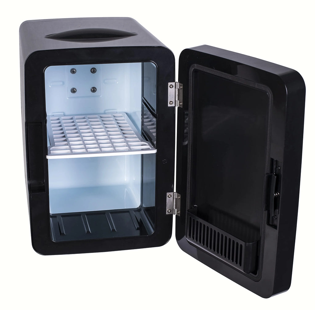 Mini Portable Lighted Mirror Fridge Cooler, 6.5L Capacity, Black O3923