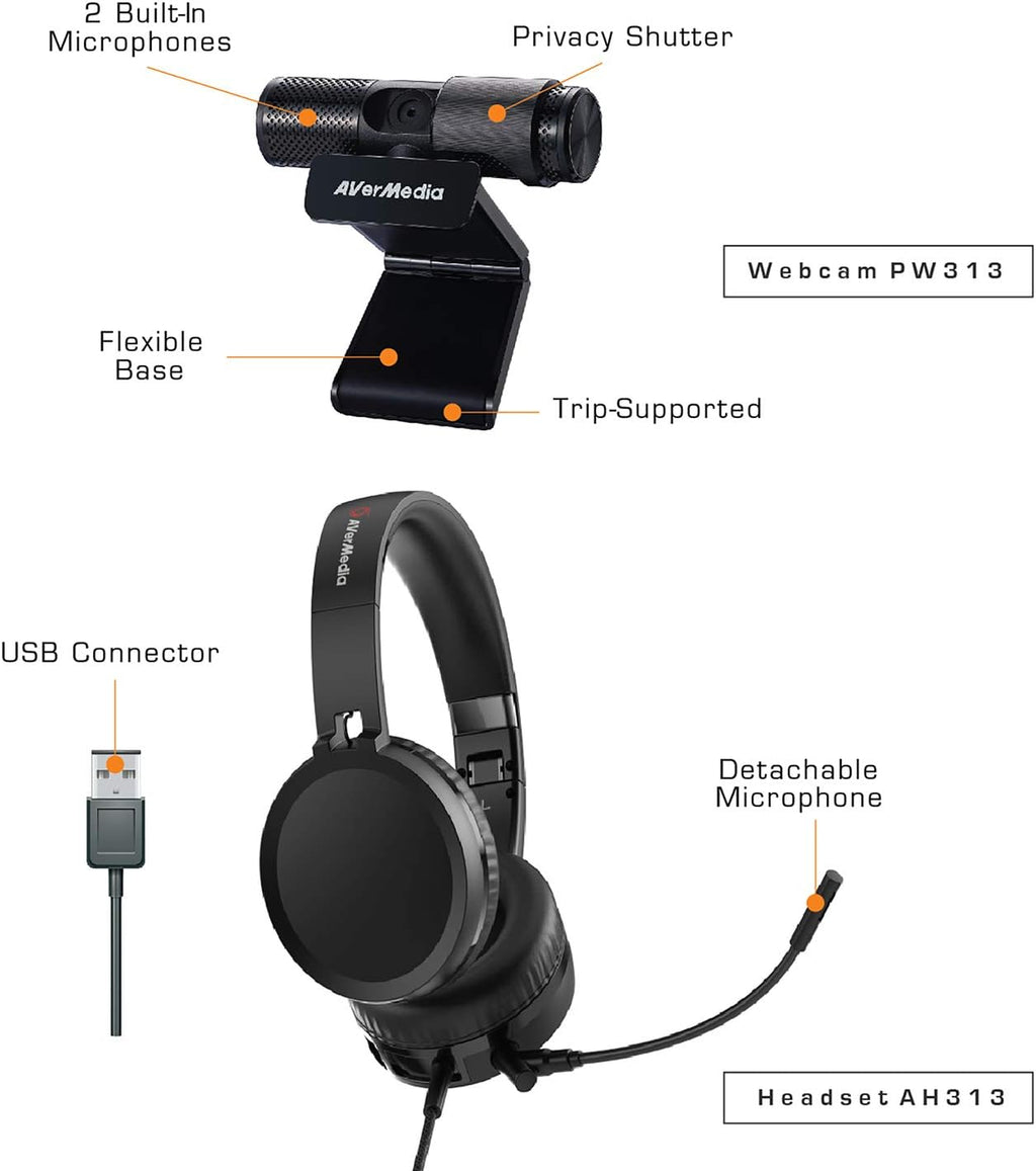1080p Webcam USB 2.0 Headset with Microphone L83197