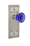 Craftsman Plate Single Dummy Crystal Cobalt Glass Door Knob in Satin Nickel H624416