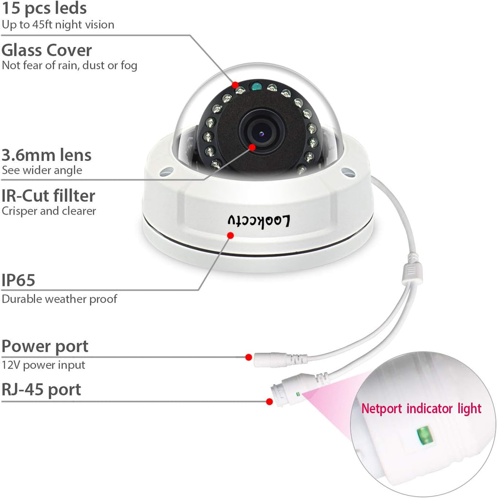 5MP HD IP POE Dome Security Camera, White, 3.6mm Lens, Pack of 2 H685