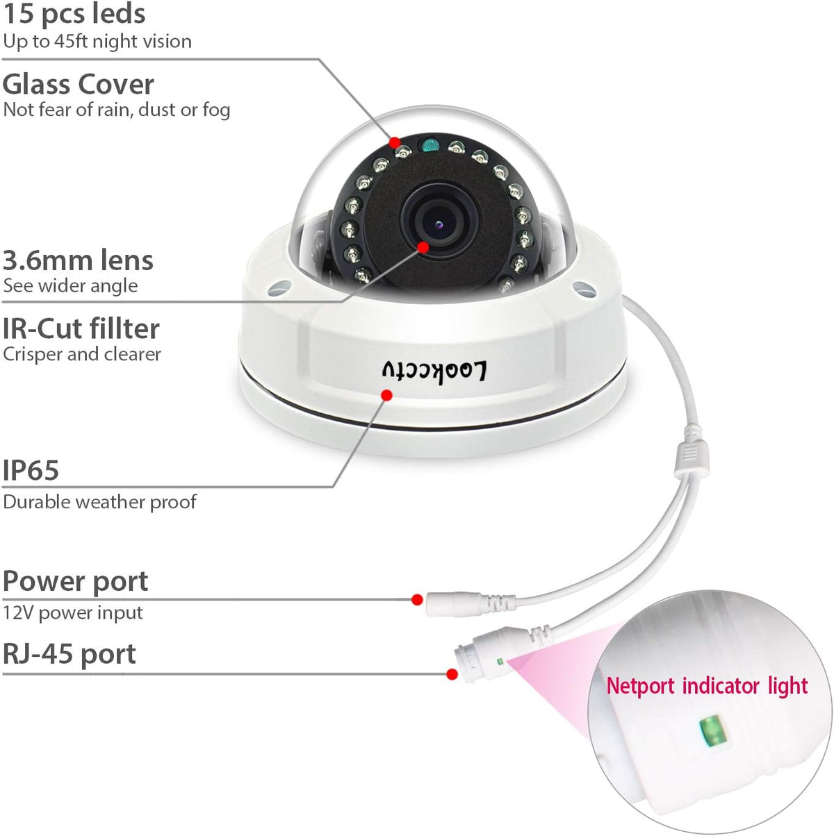 5MP HD IP POE Dome Security Camera, White, 3.6mm Lens, Pack of 2 H685