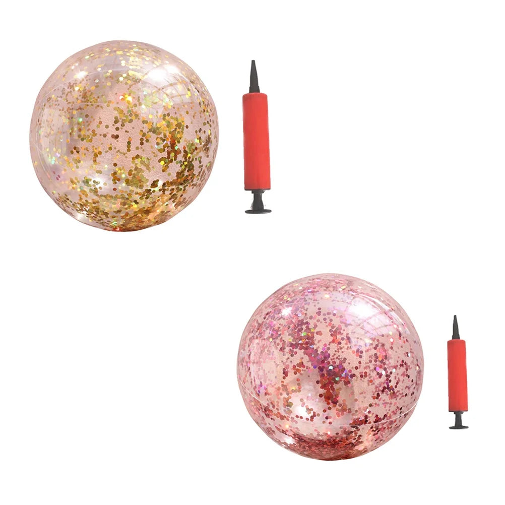 2pcs Glitter Sequin Beach Balls Inflatable PVC Ball Toys with Pumps R769426