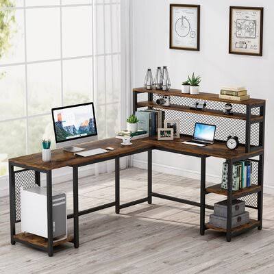 Rustic Brown L-Shape Desk with Hutch K14568