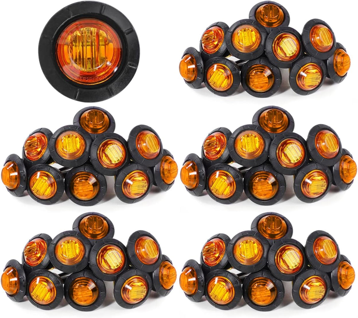 3/4 Inch Amber 3 LED Round Side Marker Indicator Lights (Pack of 50) W969245