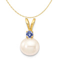 14K Yellow Gold Fresh-Water-Cultured Pearl Tanzanite Pendant Charm with Rope Chain Necklace 16'' G908385
