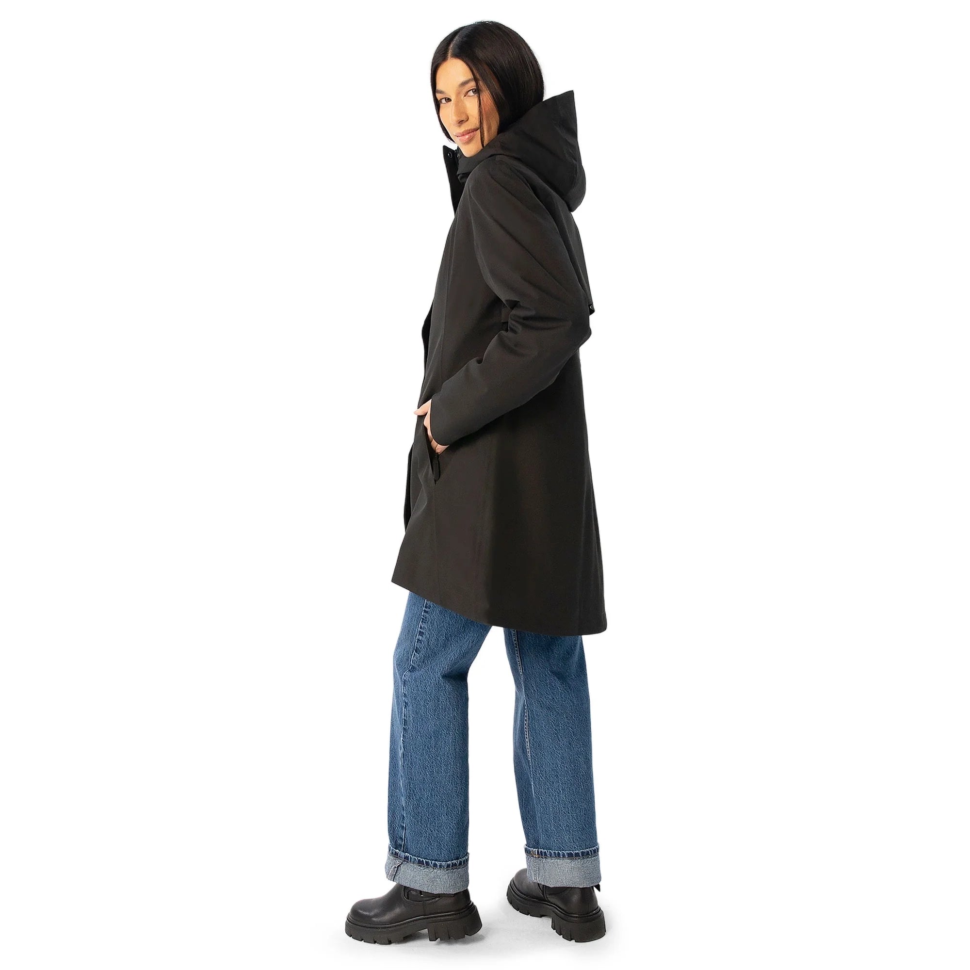 Black Waterproof Hooded Rain Jacket V3314