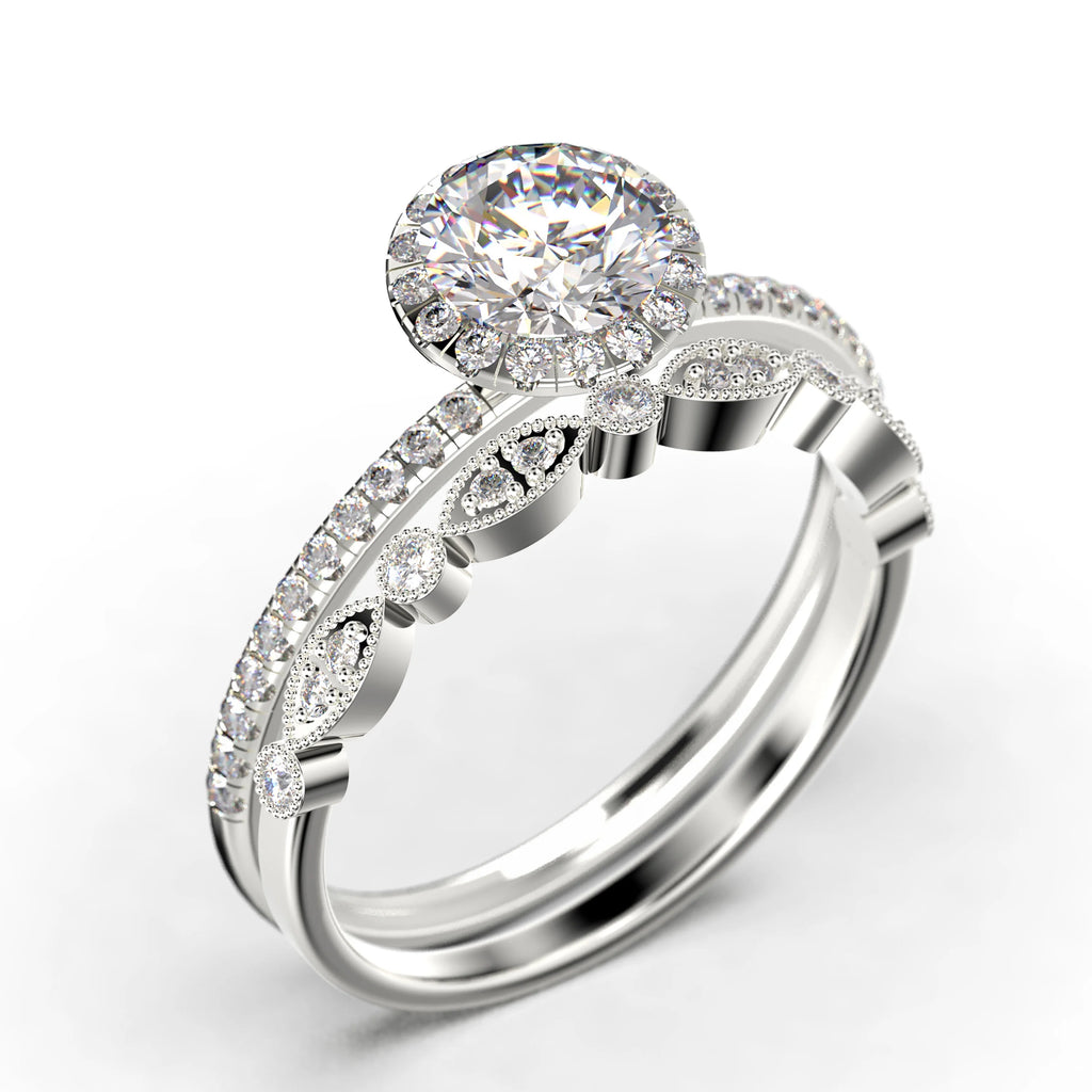 2.00 Carat Round Cut Moissanite Engagement Ring in 10k Solid White Gold E143