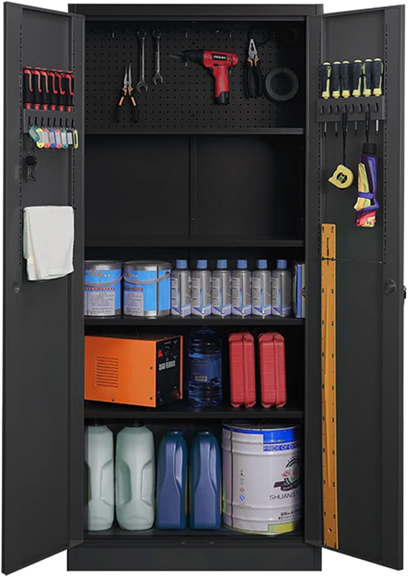 Metal Storage Cabinet with Lock Doors and Adjustable Shelves, 70.86 H x 31.5 W x 15.75 D L2546