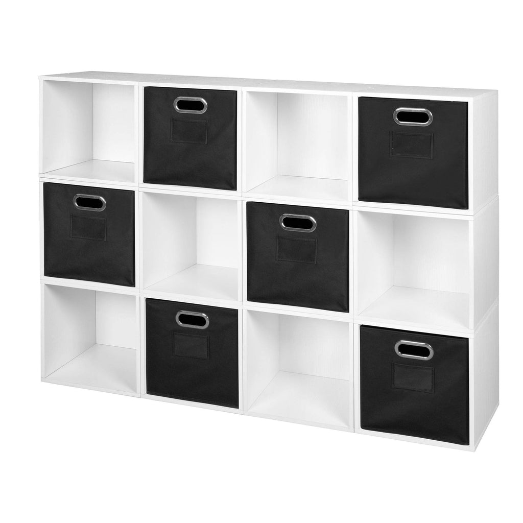 12 Cube Storage Set with 6 Canvas Bins White Wood Grain Natural J34613