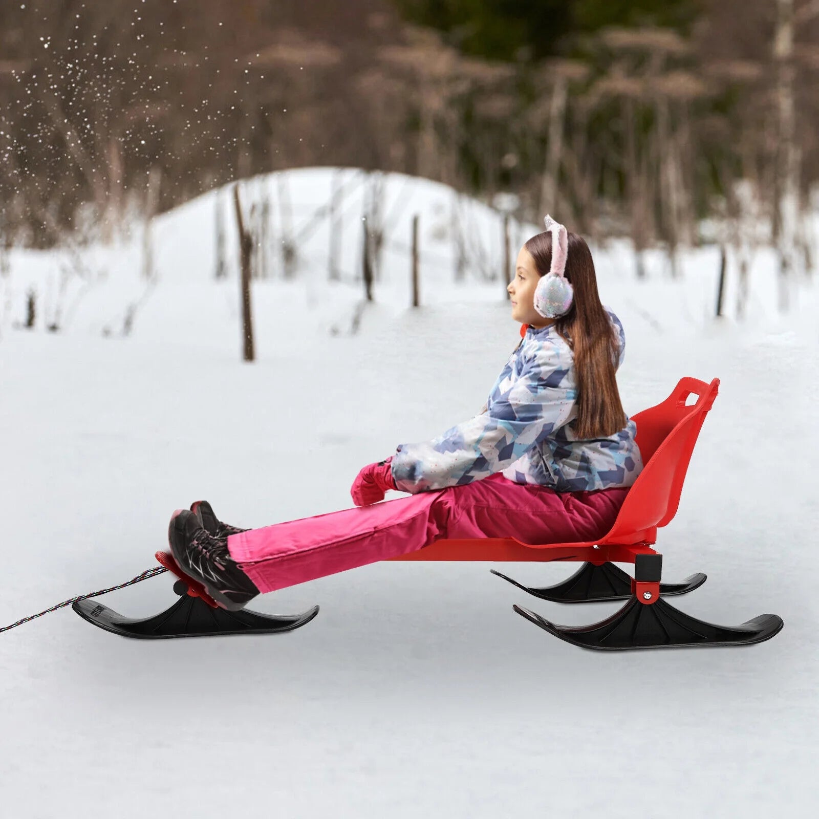 Steel Frame Snow Scooter Sled Ski Slider with Steering Pedal T812
