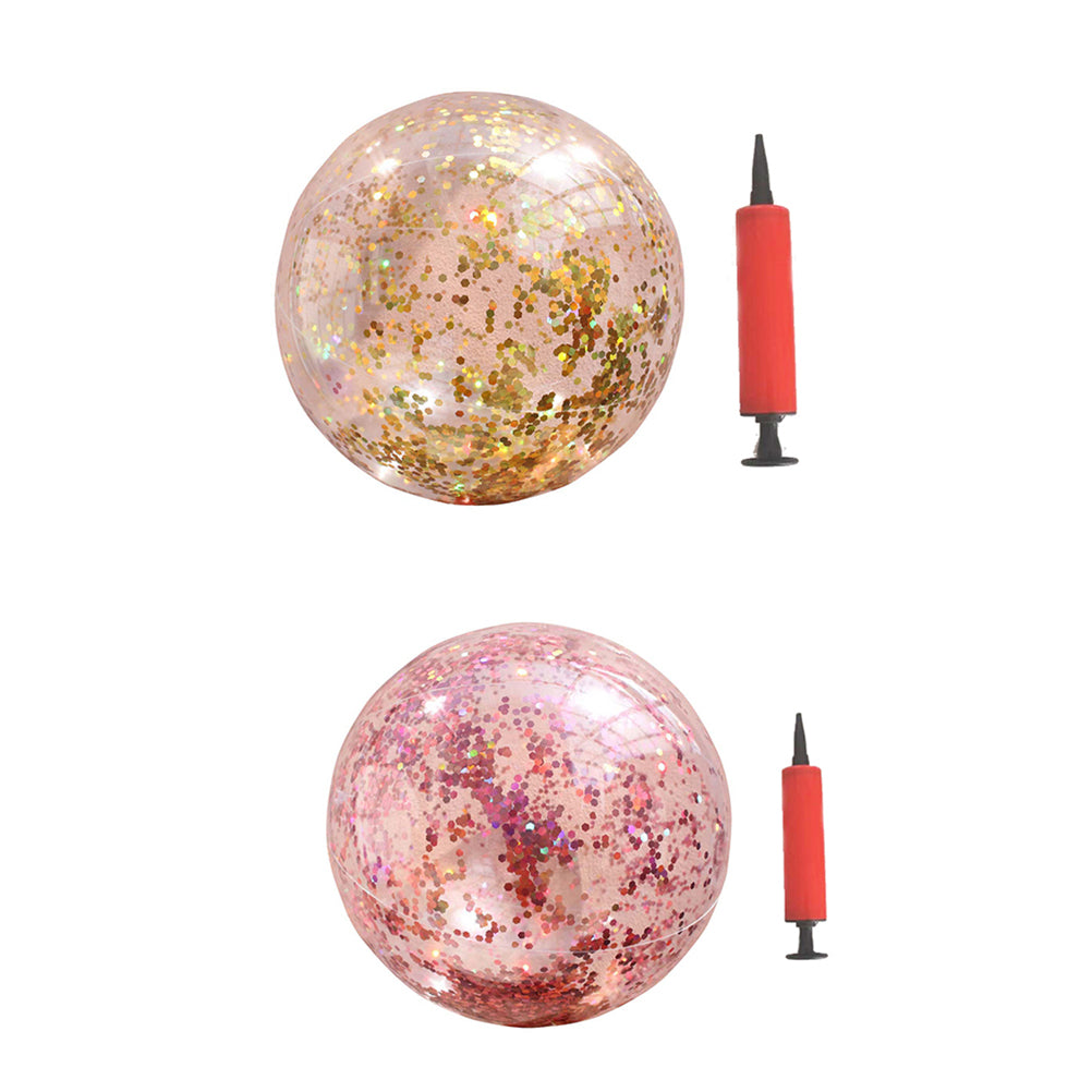 2pcs Glitter Sequin Beach Balls Inflatable PVC Ball Toys with Pumps R769426