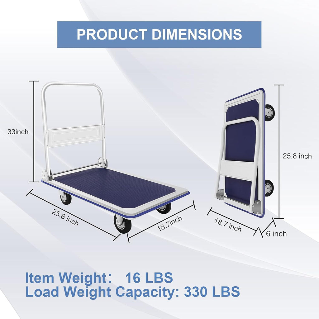 Blue Folding Platform Truck with 24x36 Inch Flatbed Surface G298