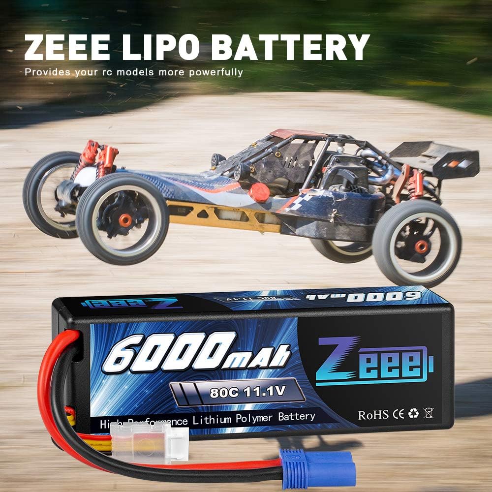 11.1V 80C 3S 6000mAh Lipo Battery Hard Case with EC5 Connector (2 Pack) T873503