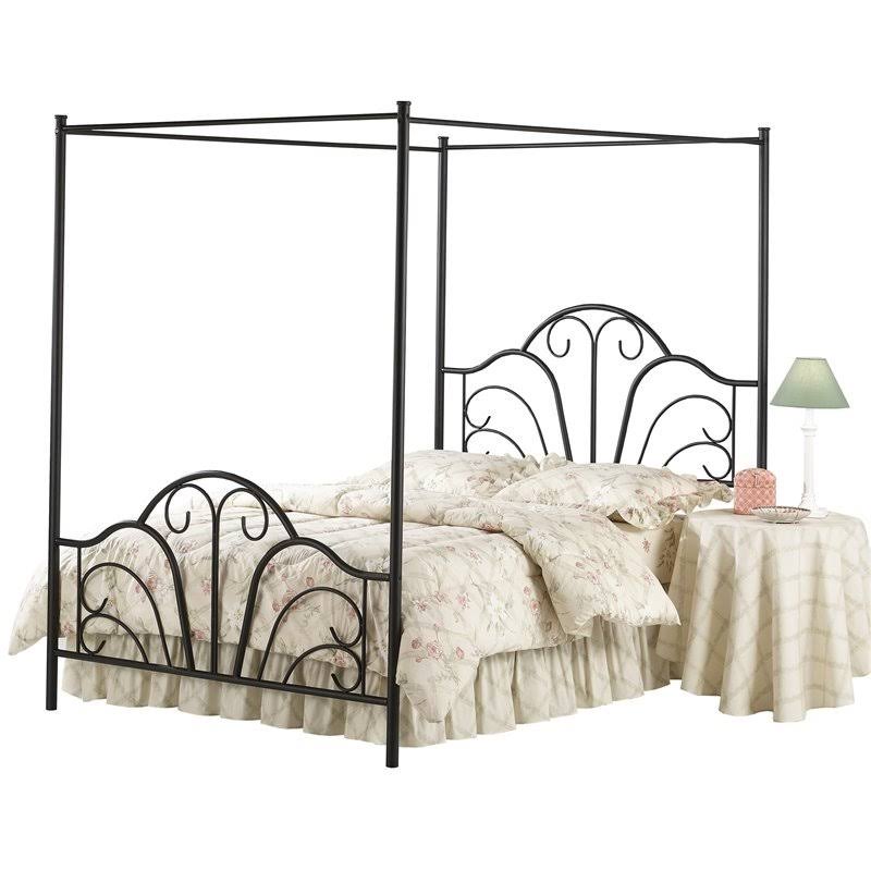 Queen Textured Black Bed Set with Canopy and Legs C7212