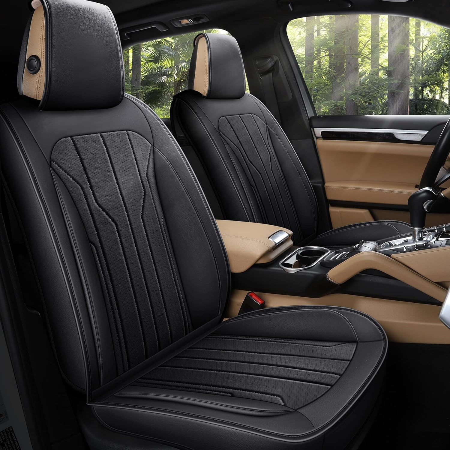 Leather Car Seat Covers, Full Set, Black Red U941722