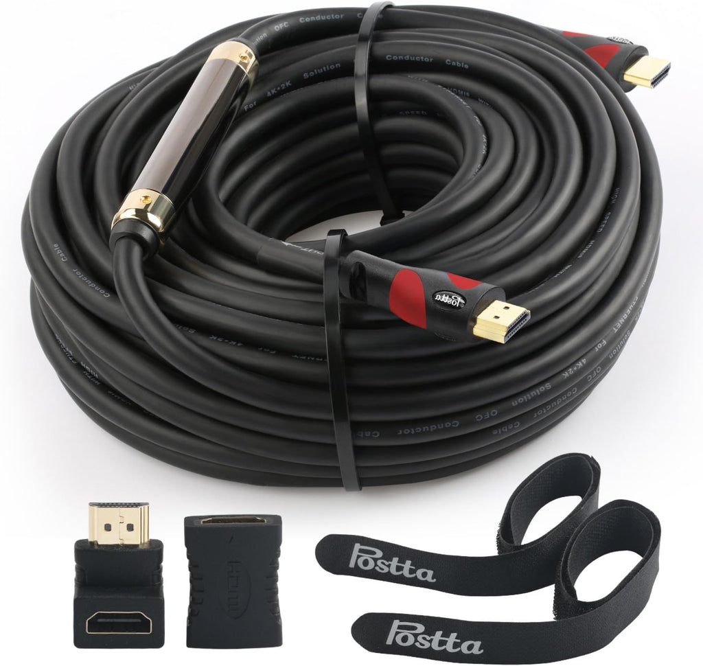 HDMI Cable 75 Feet with Built-in Signal Booster, 2 Piece Cable Ties, 2 Piece HDMI Adapters D909