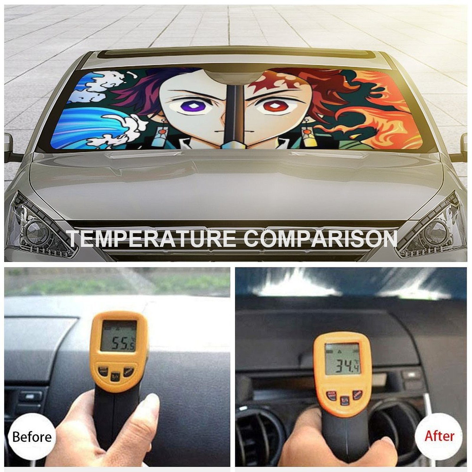 Demon Slayer Anime Car Windshield Sunshade Foldable Reflective Sun Visor E539