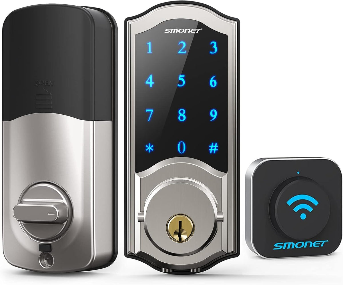 Silver Smart Deadbolt with Keypads and Gateway Hub R996732