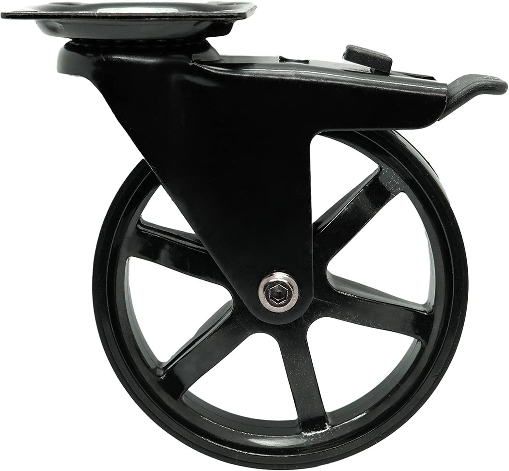 3 Inch Polyurethane Caster, Gloss Black, 4 Pack L625