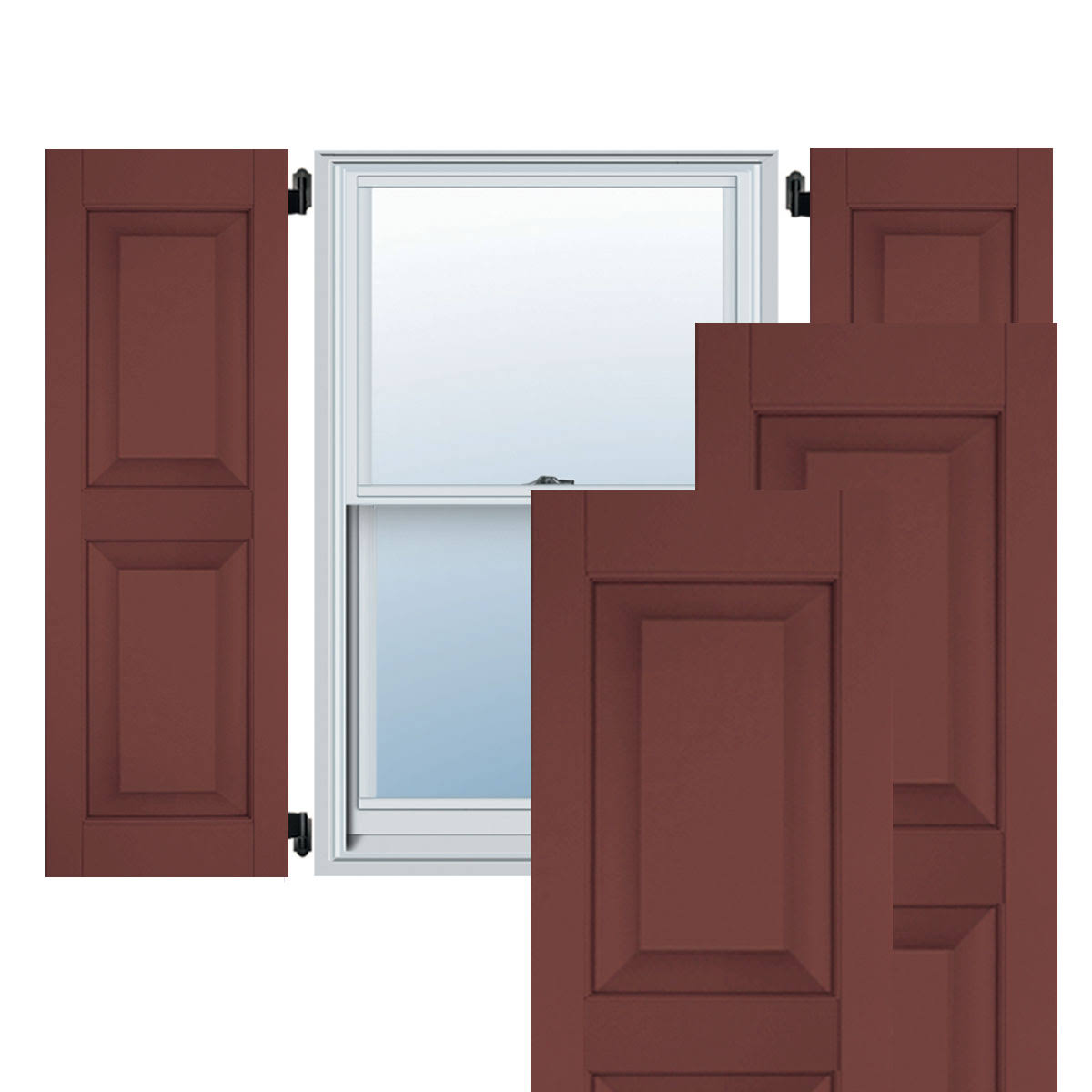 Exterior Real Wood Pine Raised Panel Shutters (Per Pair), 18x22 W x 46x22 H, Cottage Red K38660