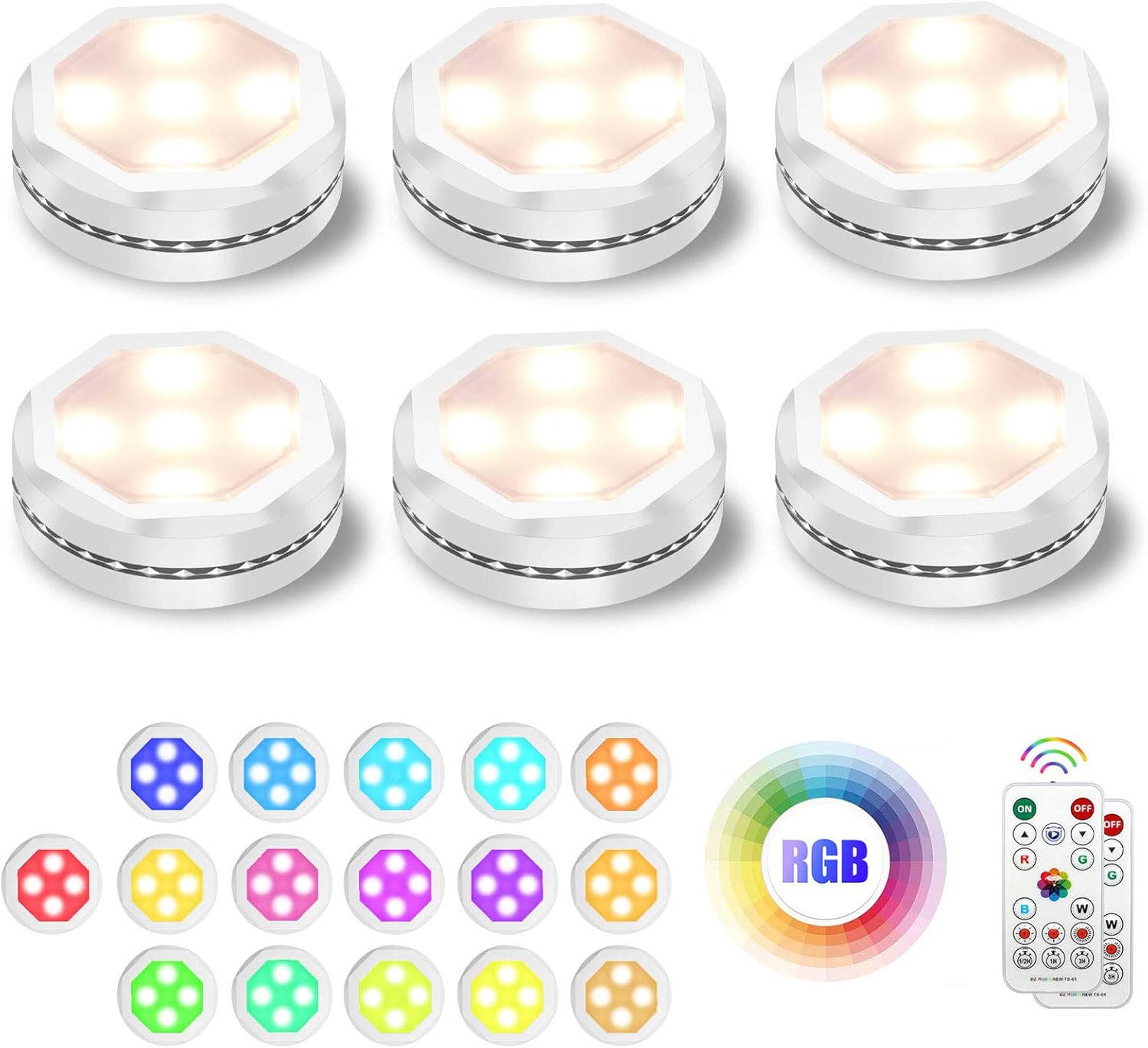 6 Packs Battery Operated Color Changing Dimmable Under Cabinet Light X74139