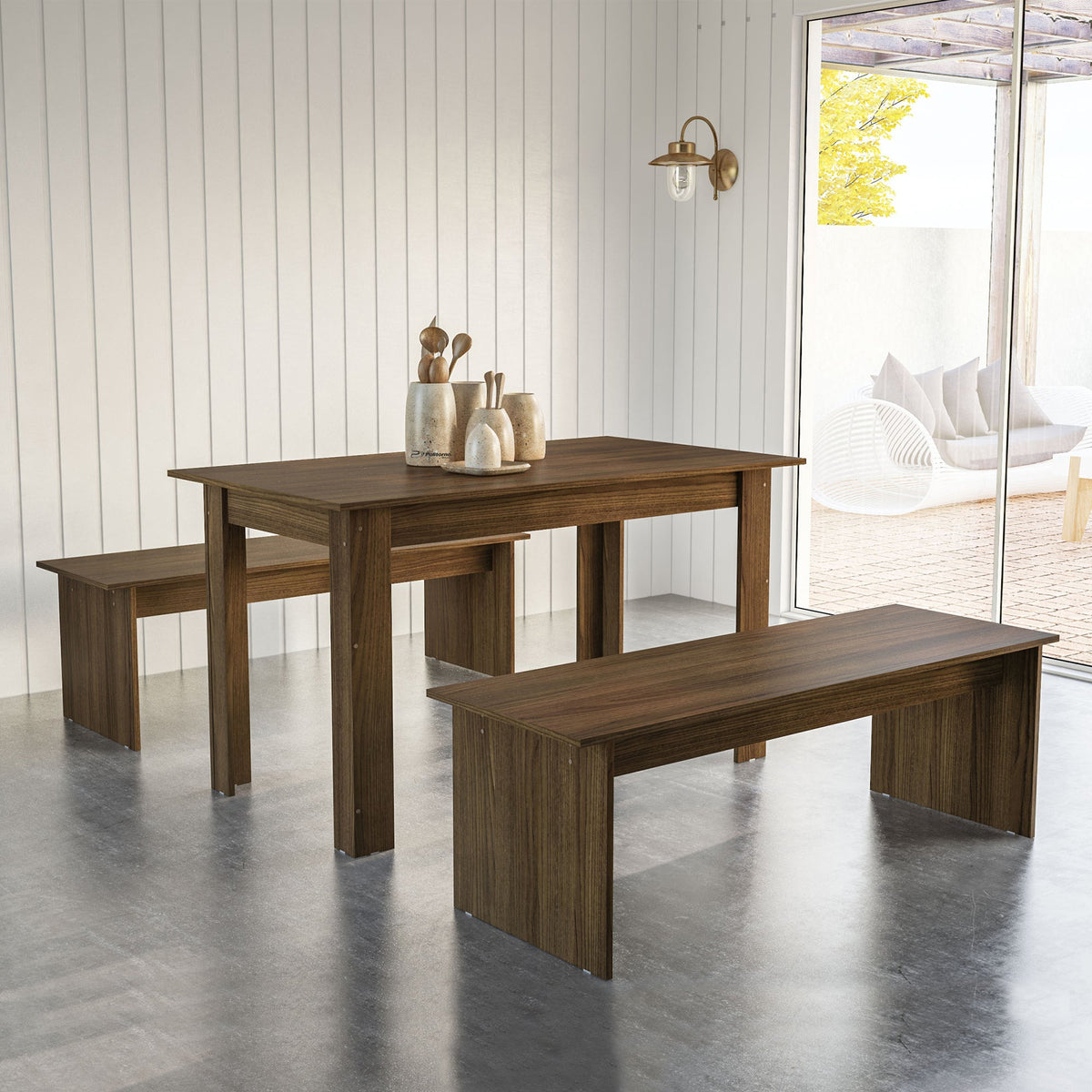 Dark Brown Dining Set with Benches O930168