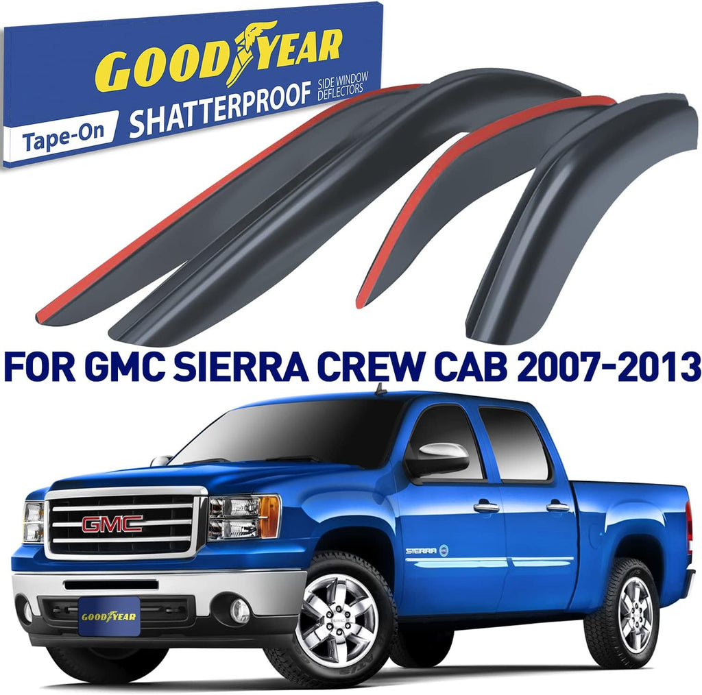 Shatterproof Tape-on Window Deflectors for GMC Sierra Crew Cab, 4 pcs F491409