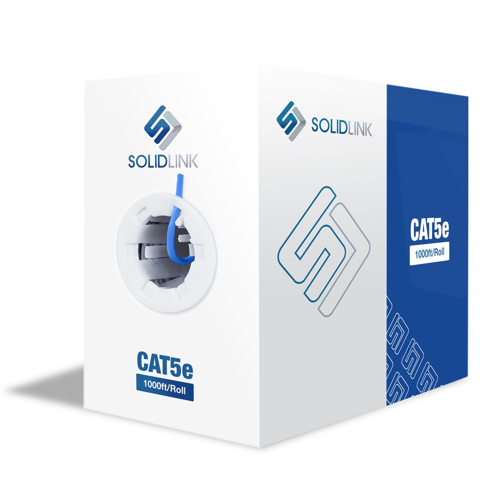 CAT5e 1000ft UTP Solid Conductor Cable 24AWG LAN Network Ethernet RJ45 Wire, Blue, Pack of 2 G641