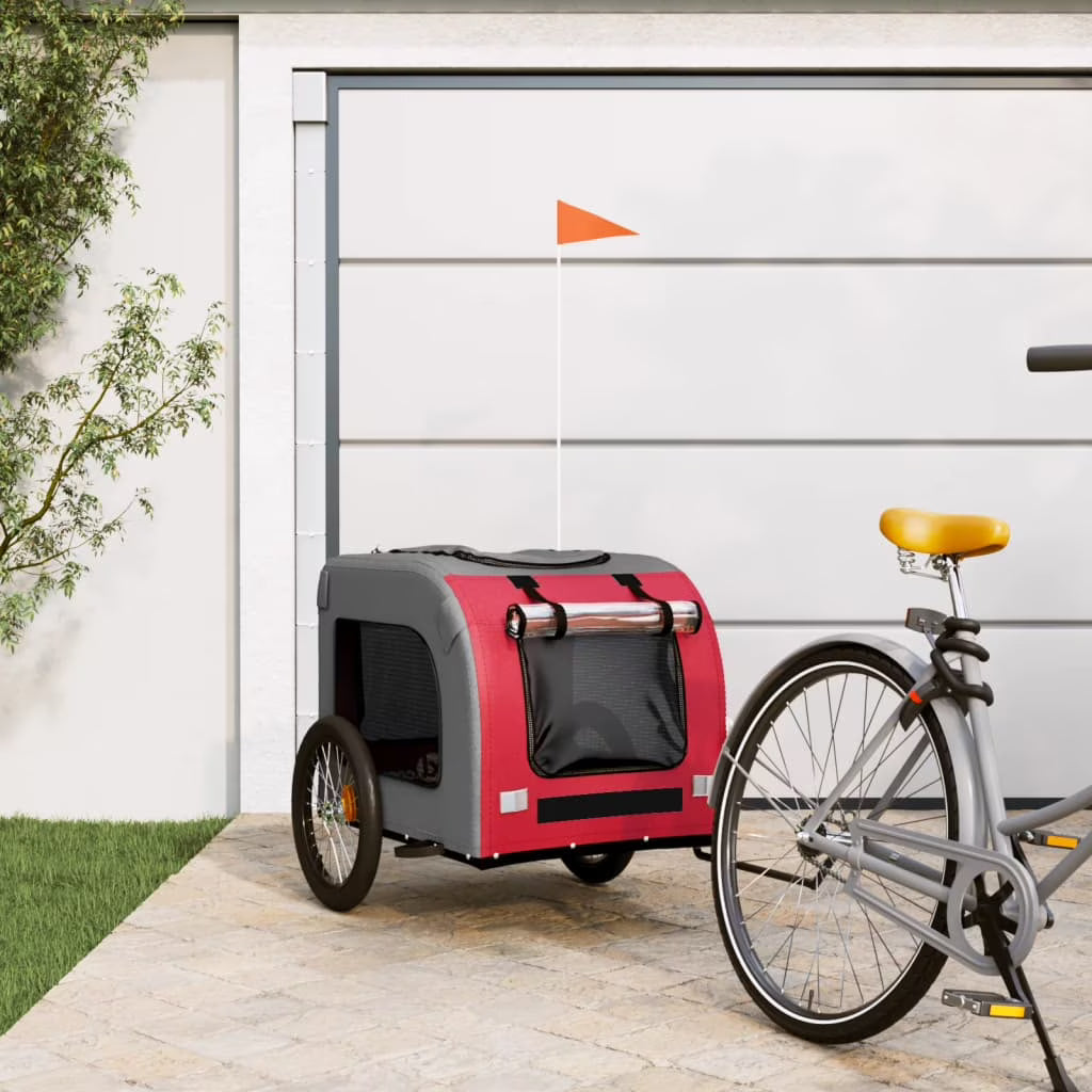 Red and Gray Bike Trailer Oxford Fabric Iron O580