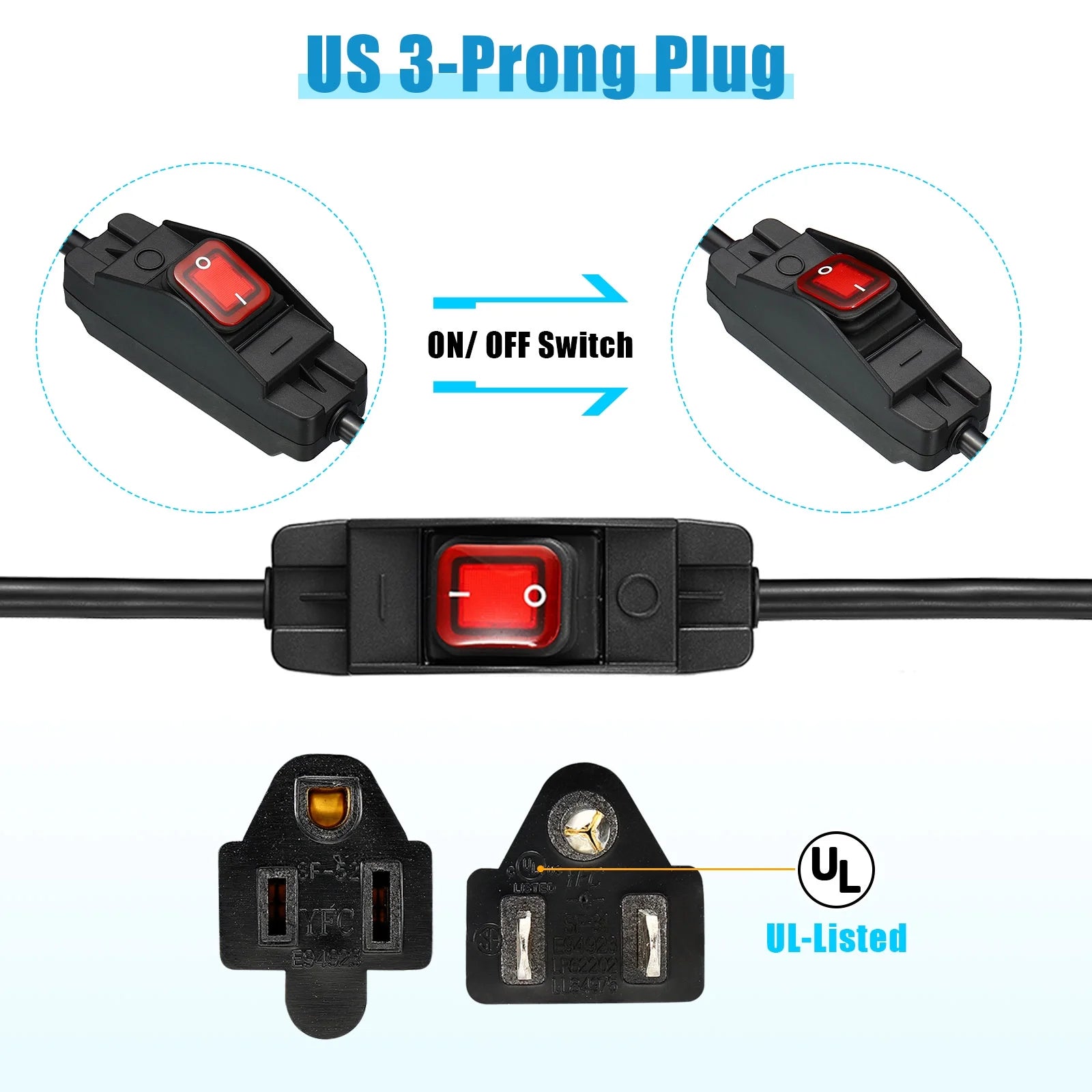6.6Ft Outdoor Extension Cord with Waterproof Switch 1875W 14AWG 3 Prong G77977
