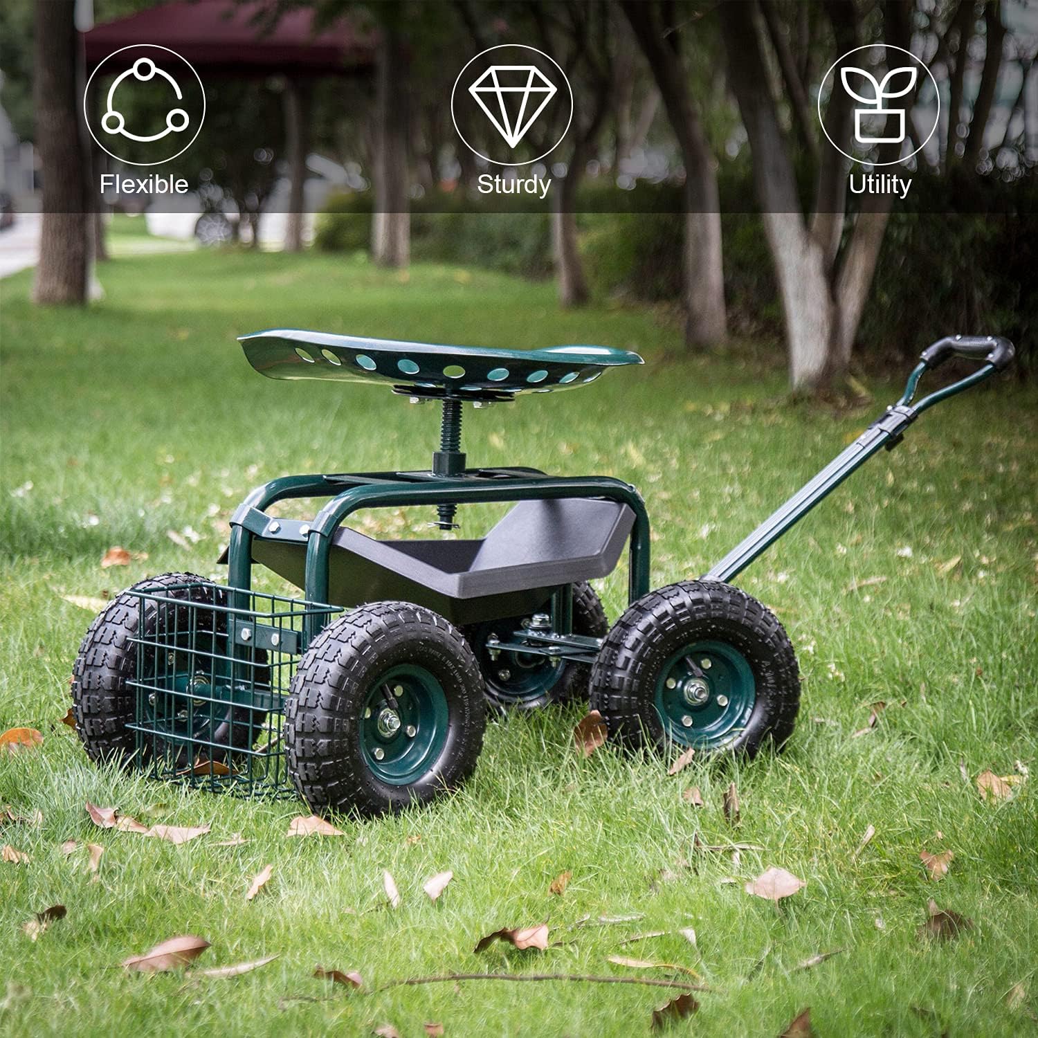 Heavy Duty Rolling Garden Cart Wagon with Extendable Handle X402