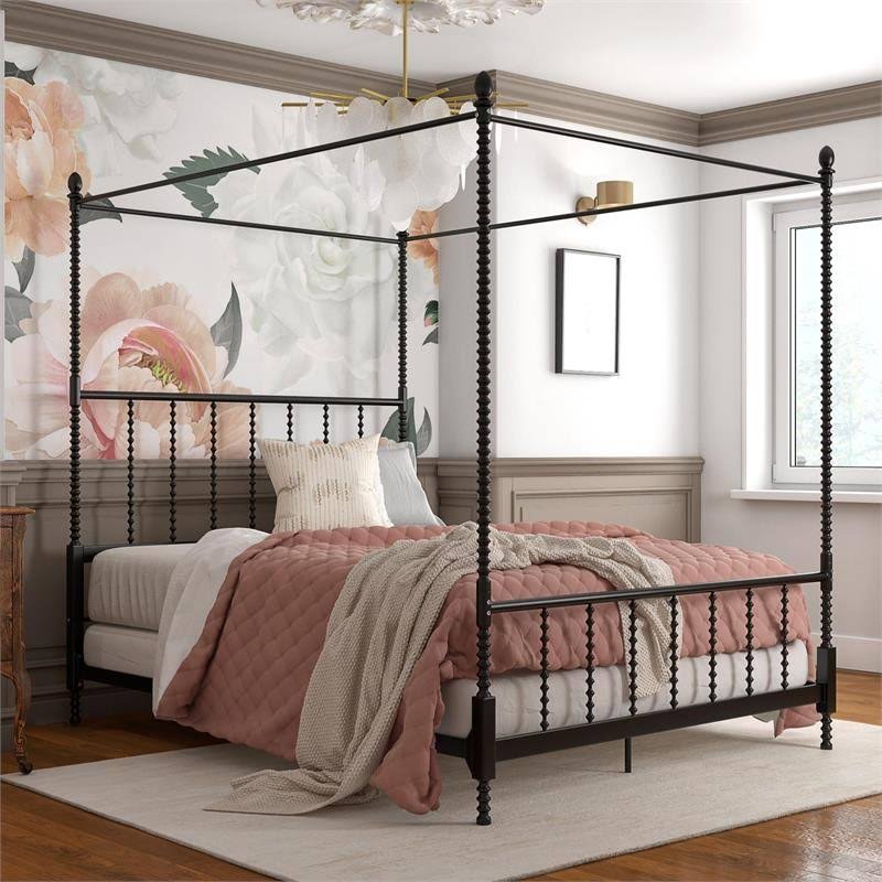 Queen Size Metal Canopy Bed Frame in Black U425925