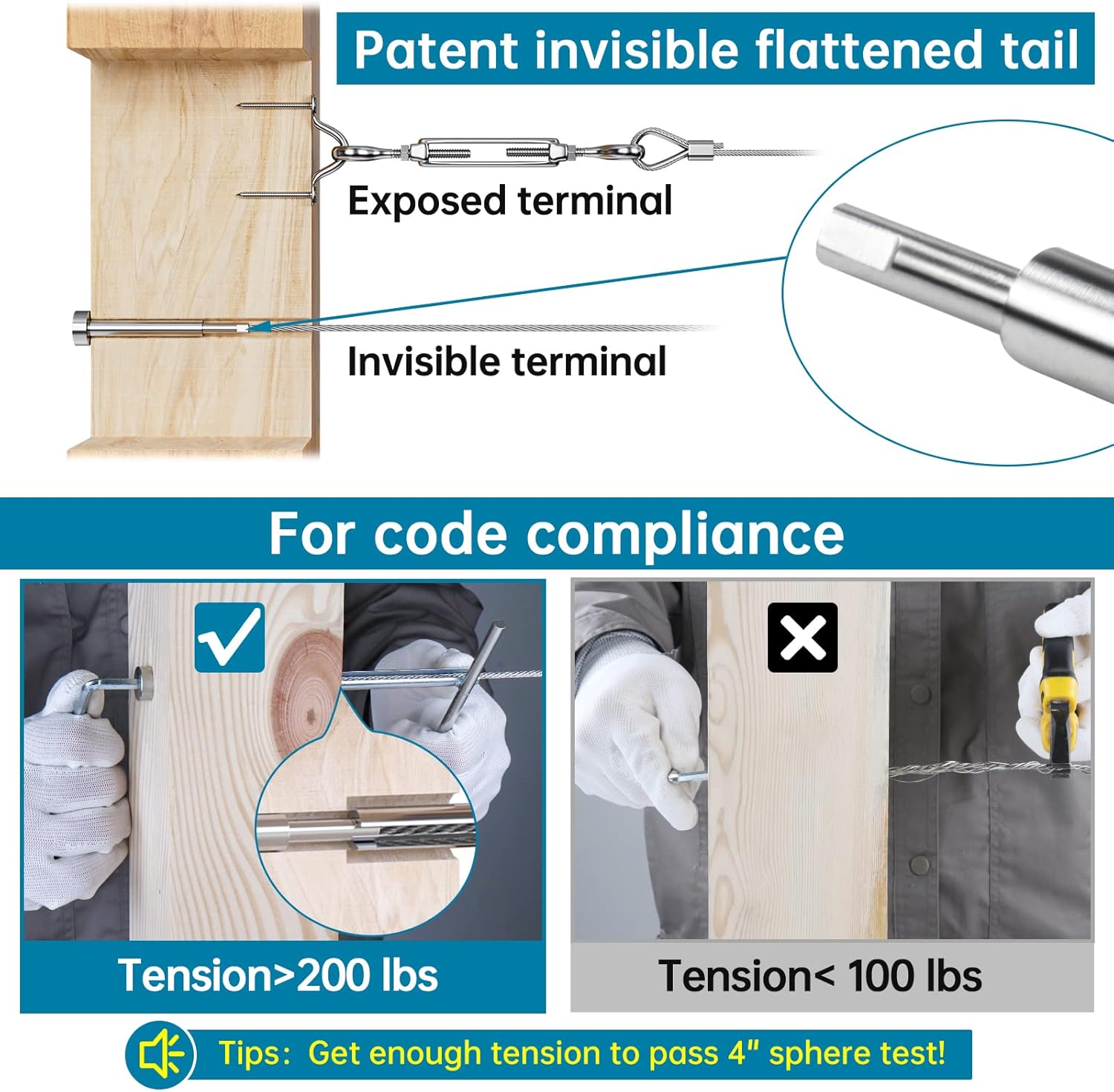 10Pair Invisible Cable Railing Kit T316 Stainless Steel T239790