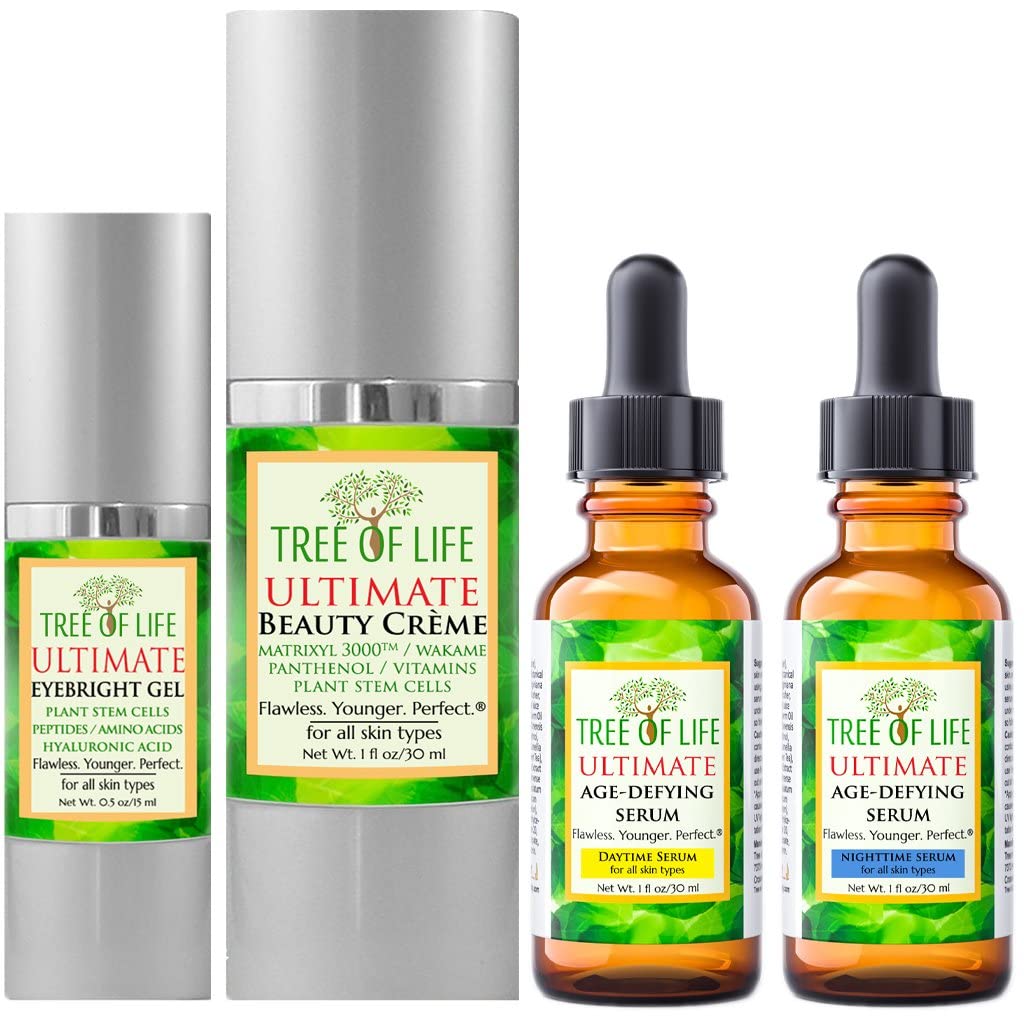 Facial Skincare Regimen with Daytime Glow Serum, Nightime Renew Serum, Moisturizing Face Cream, and Eyebright Eye Gel U3168