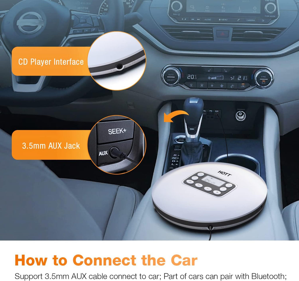 Silver Rechargeable Portable CD Player with Bluetooth V6173