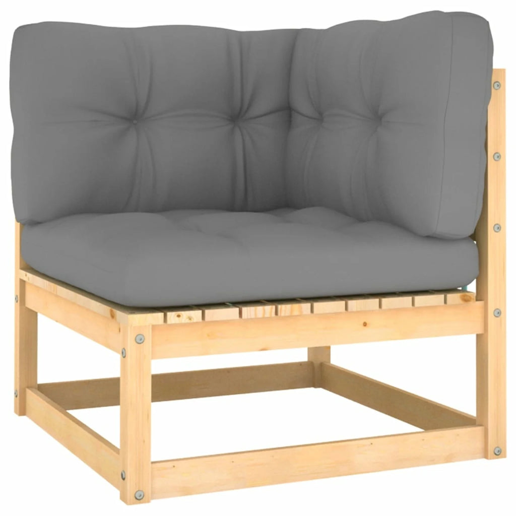 13 Piece Gray Cushioned Pinewood Sectional Outdoor Furniture Set H1667
