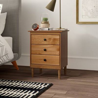 Solid Wood 3 Drawer Nightstand Caramel N848500