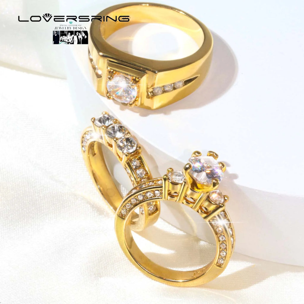Silver Plated 10k Gold White Square CZ Wedding Ring Set P984425