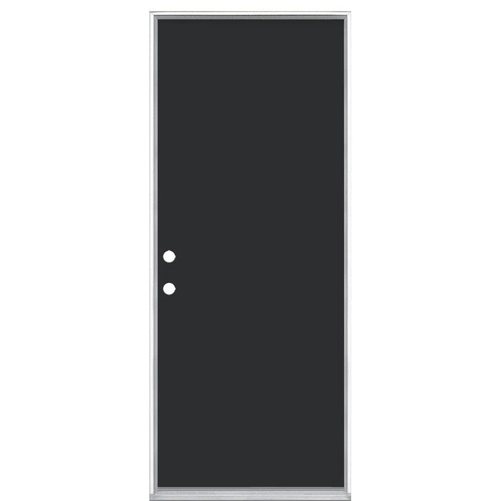 Jet Black Painted Steel Prehung Front Exterior Door X753
