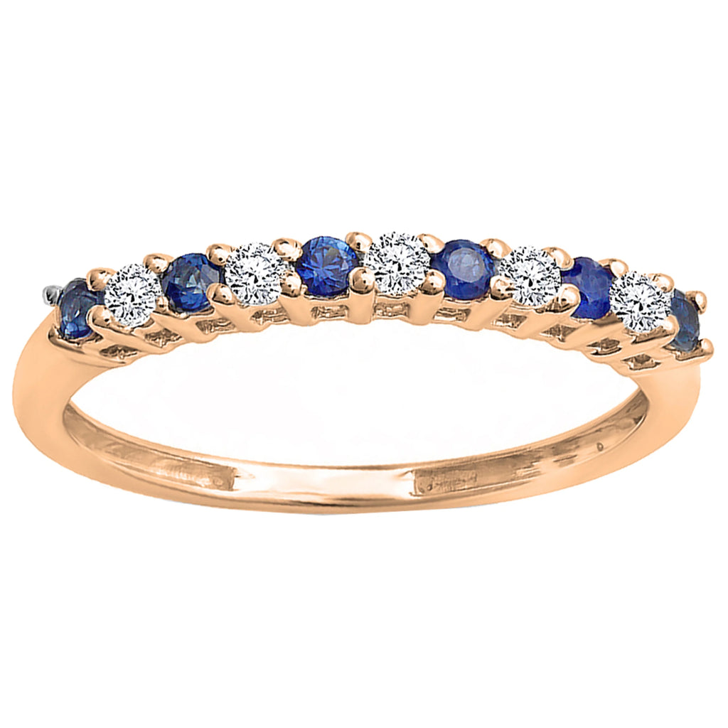 14K Rose Gold White Diamond Blue Sapphire Stackable Wedding Band K404