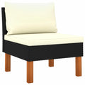 Middle Sofa with Cream White Seat and Back Cushions Black Poly Rattan Eucalyptus Wood Outdoor Sofa F87678