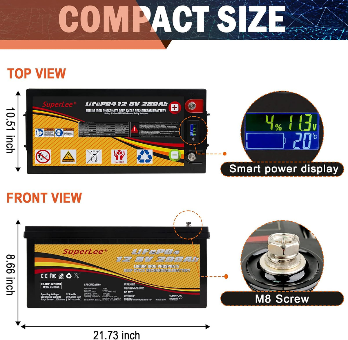 LiFePO4 12V 200AH 4000+ Deep Cycle Lithium Iron Phosphate Battery with BMS Q249678