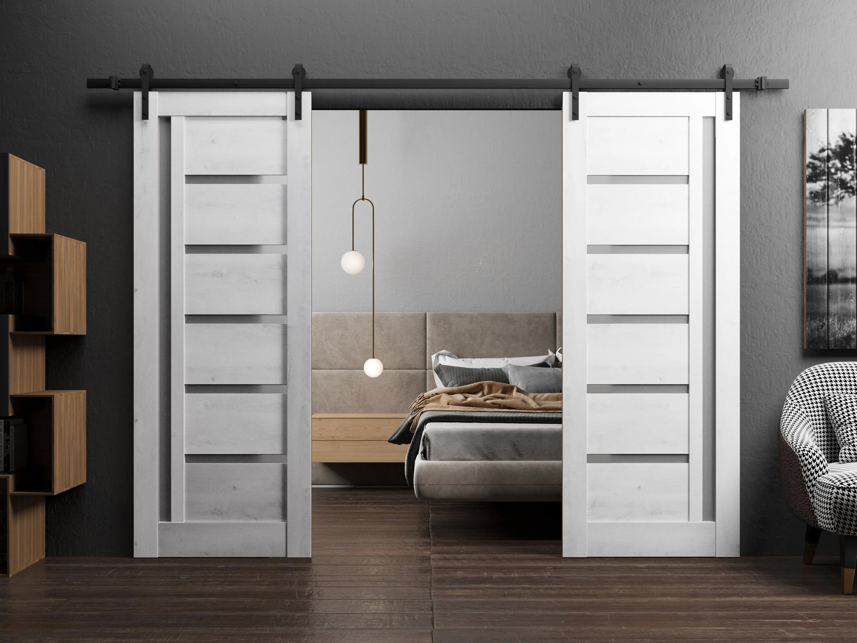 Double Barn Door 48 x 80 inches with Frosted Glass B4687