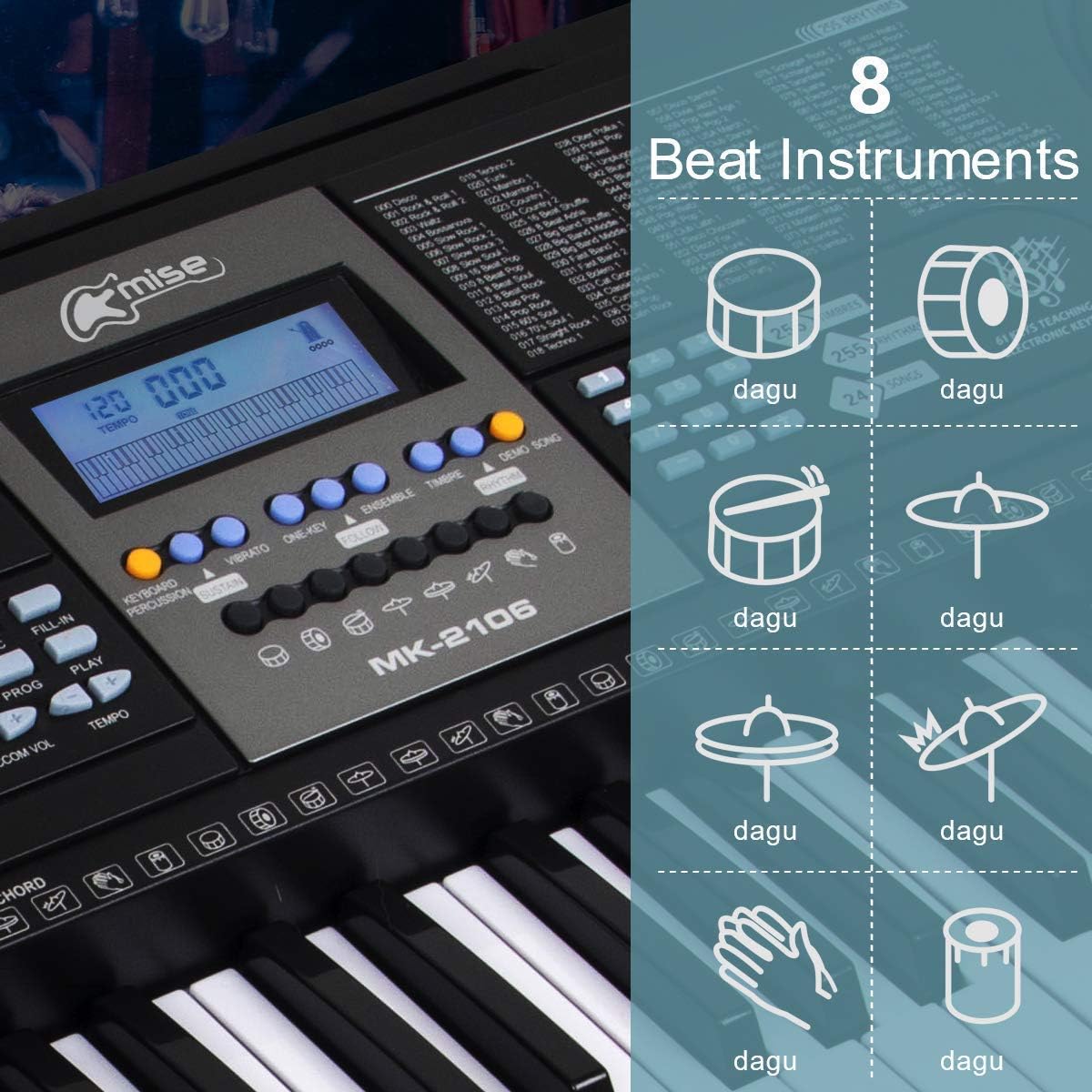 61 Key Digital Piano Portable Electronic Keyboard with Built-In Speaker, Microphone, Music Stand W61204