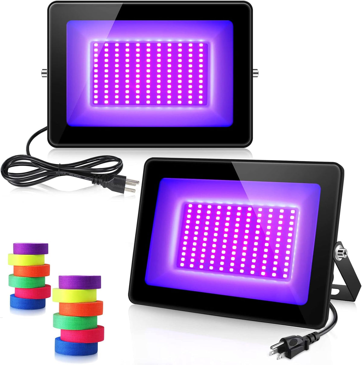2 Pack 60W UV Flood Black Light, IP67 Waterproof LED Black Lights, 395nm-405nm Blacklight with 3.9ft Cable and Plug B190